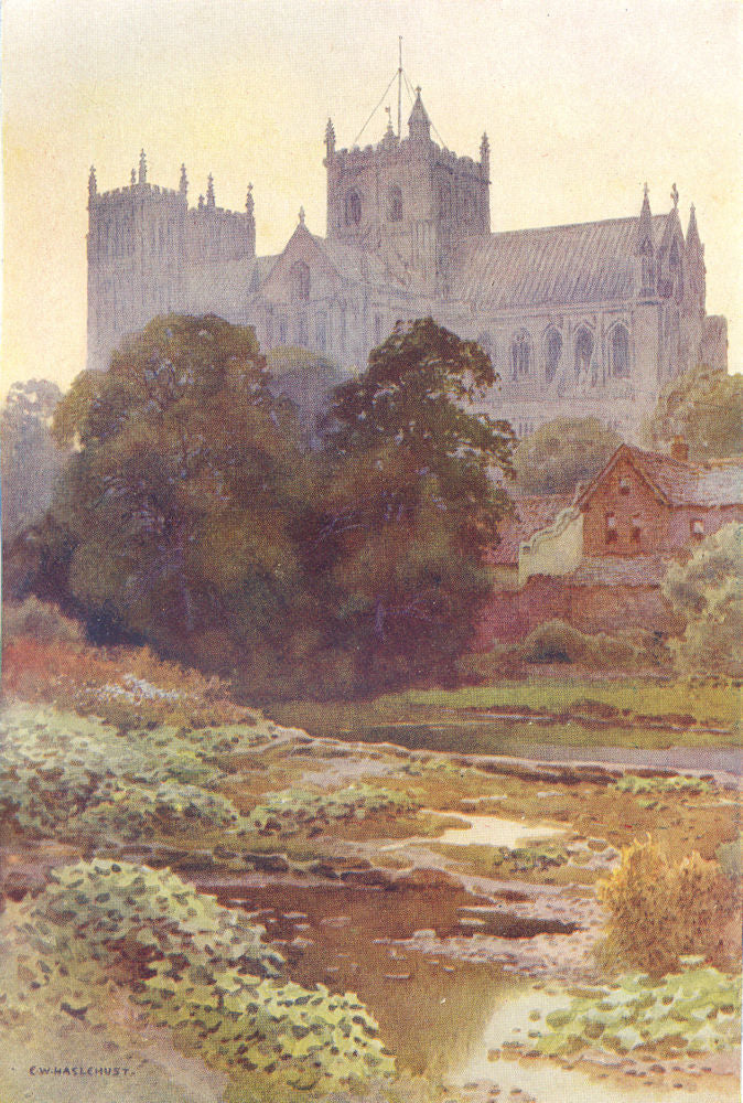 Ripon Minster from the River. Yorkshire. By Ernest Haslehust 1920 old print